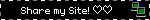 A small black rectangular animated pixel art gif with 2 computers which have green screens on the right. Text on the left reads: Share my Site!♥♥